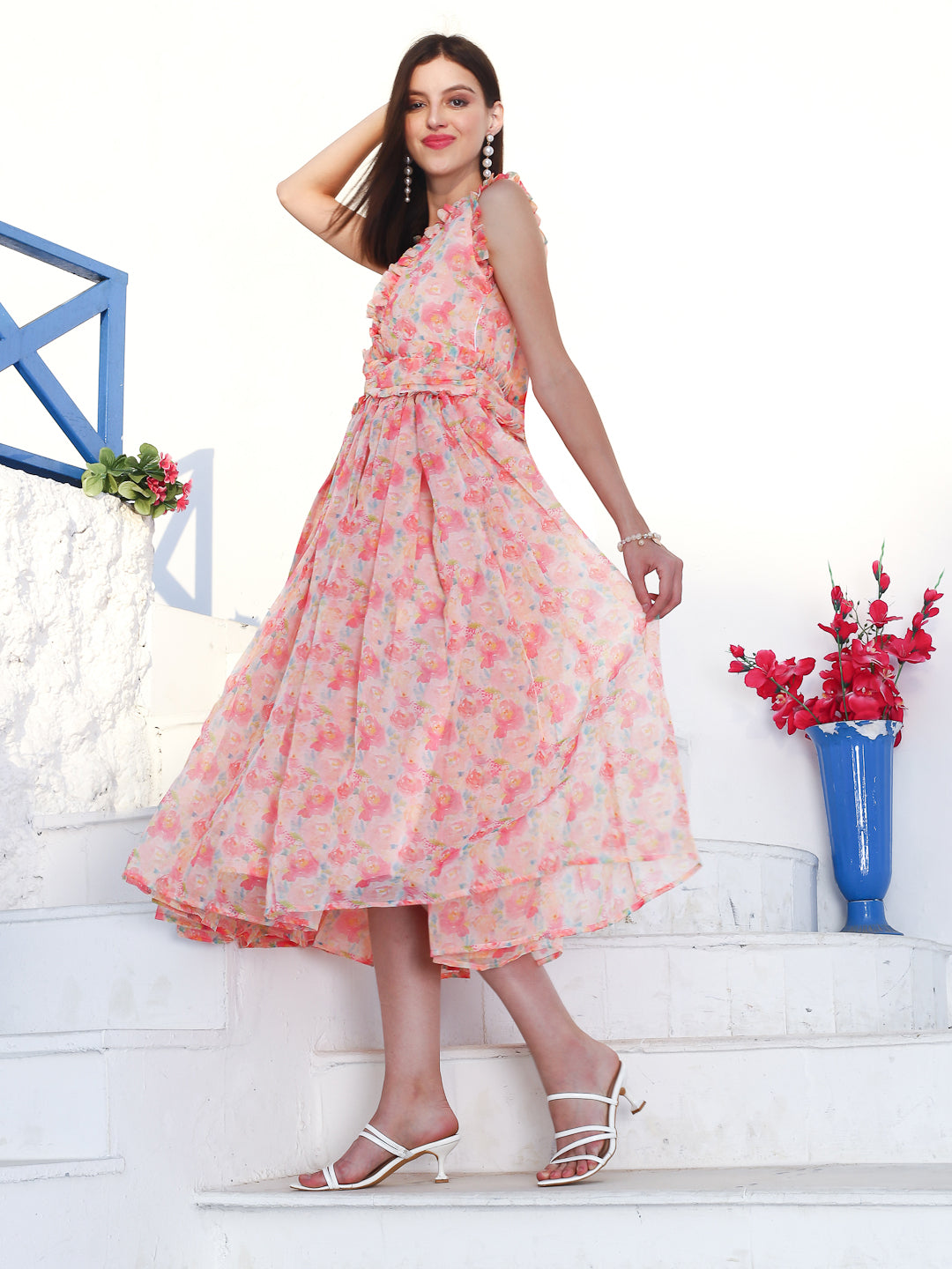 Pink floral Midi Dress