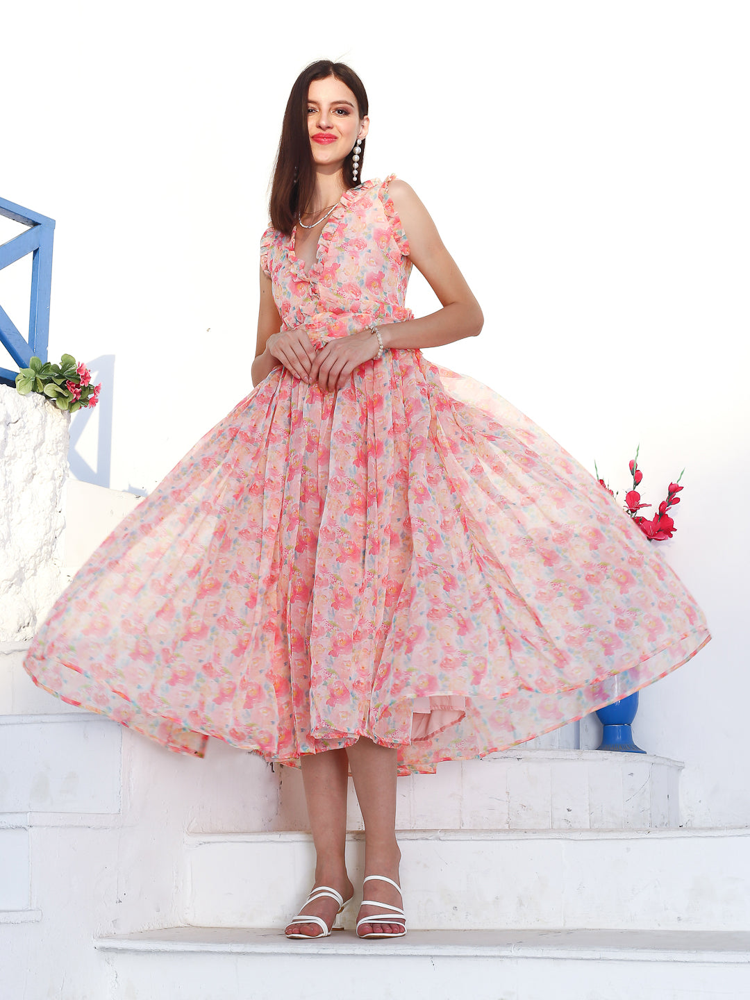 Pink floral Midi Dress