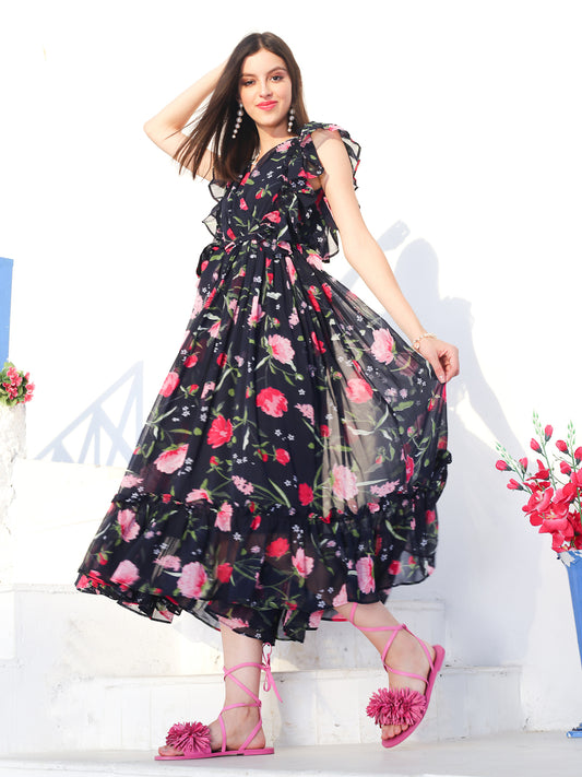 Navy Floral Midi Dress