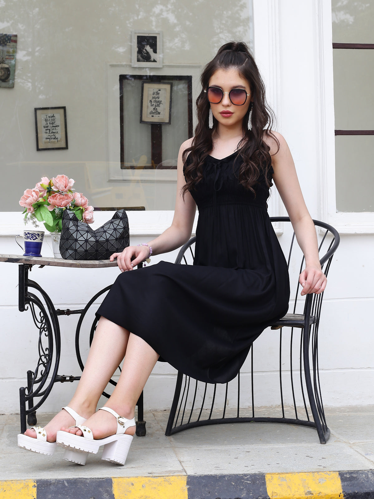 Black Solid midi  Dress