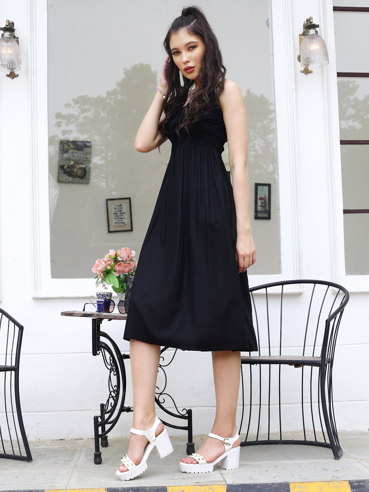 Black Solid midi  Dress