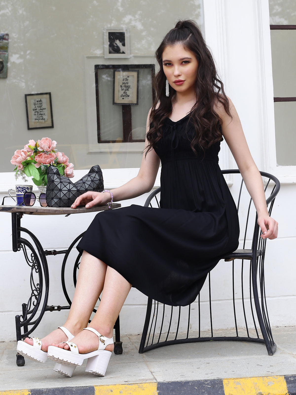 Black Solid midi  Dress