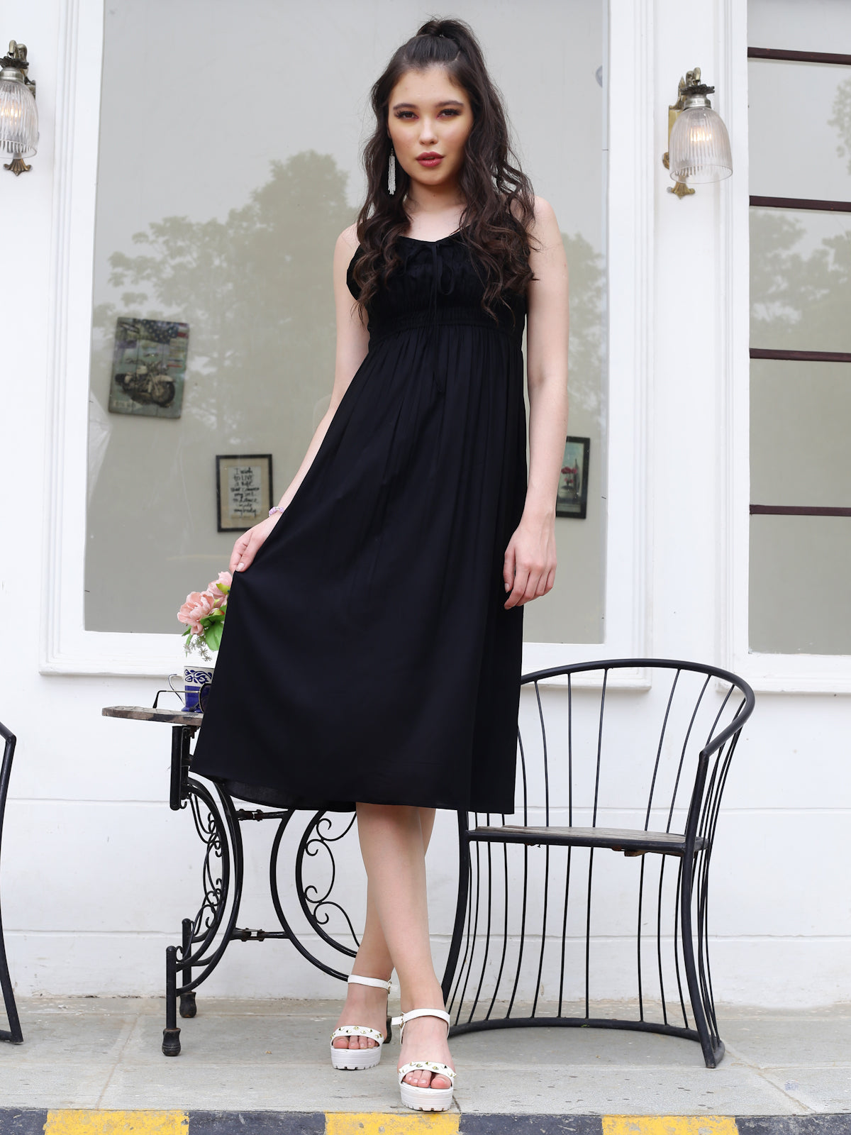Black Solid midi  Dress