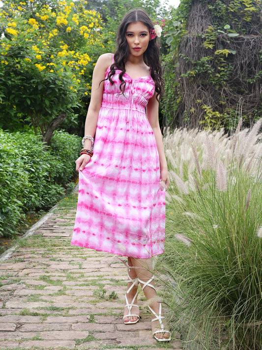 Pink Floral  midi  Dress