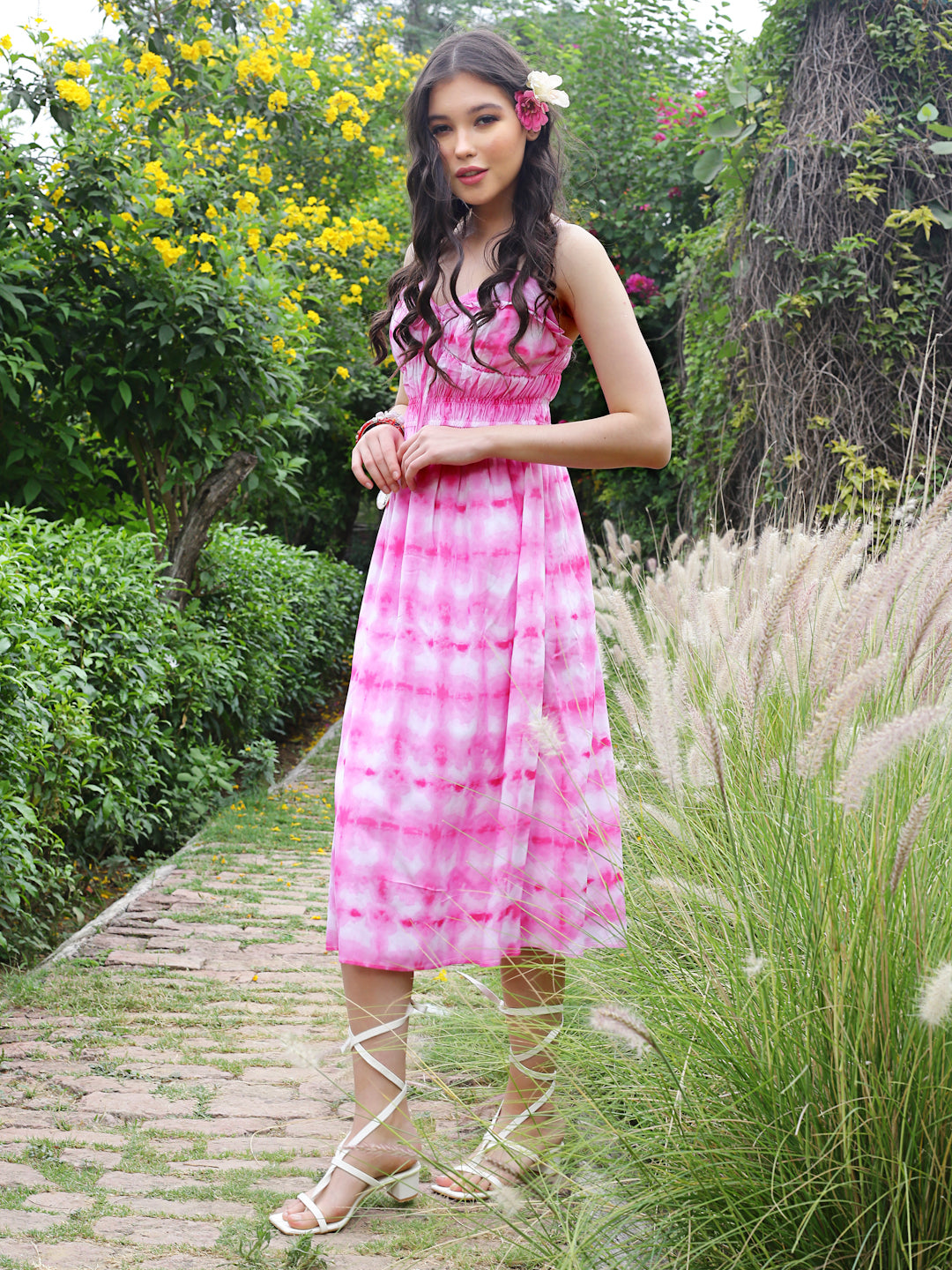 Pink Floral  midi  Dress