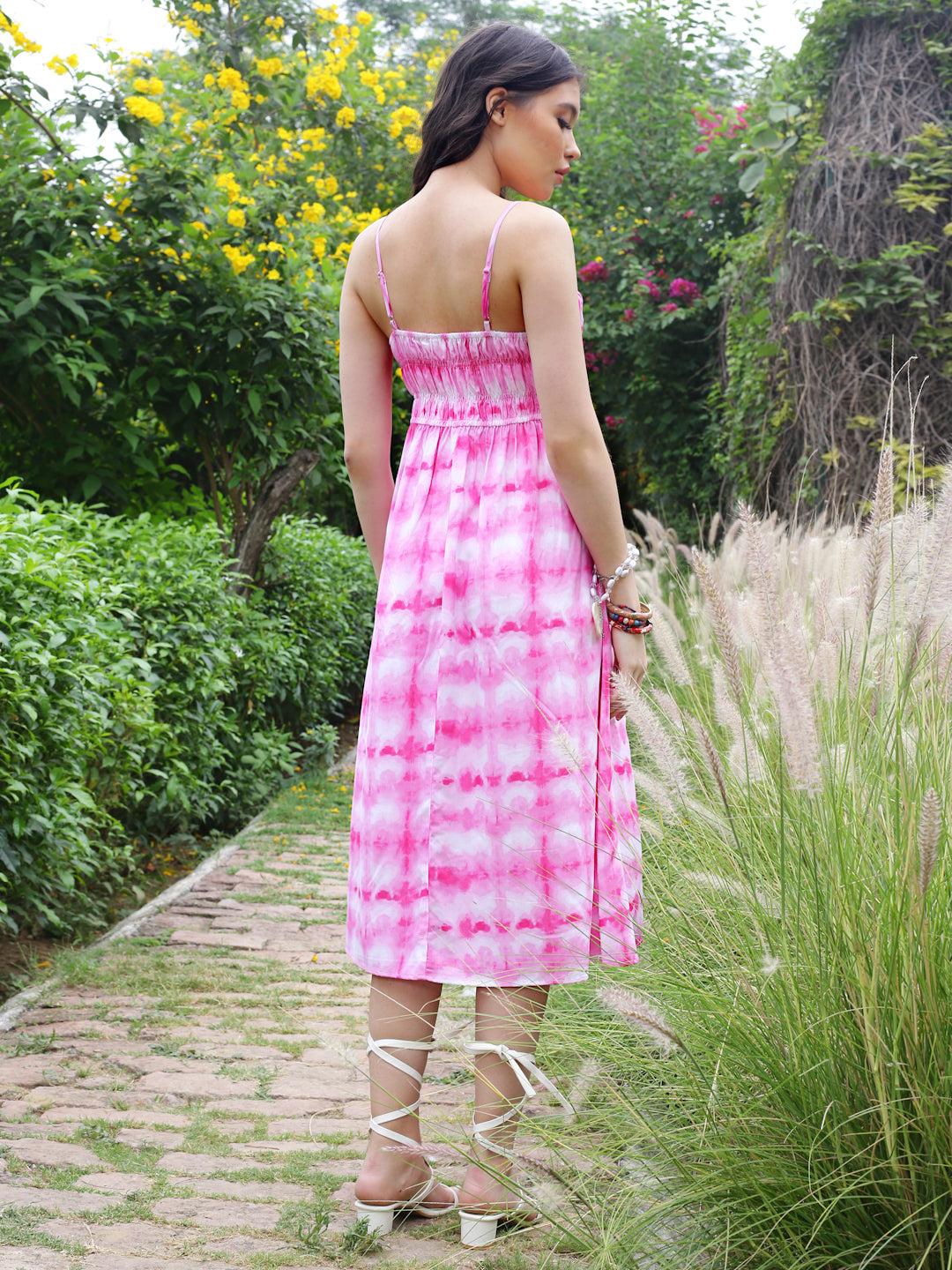 Pink Floral  midi  Dress