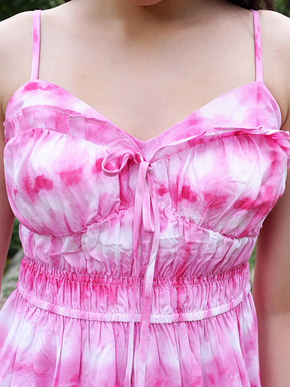 Pink Floral  midi  Dress