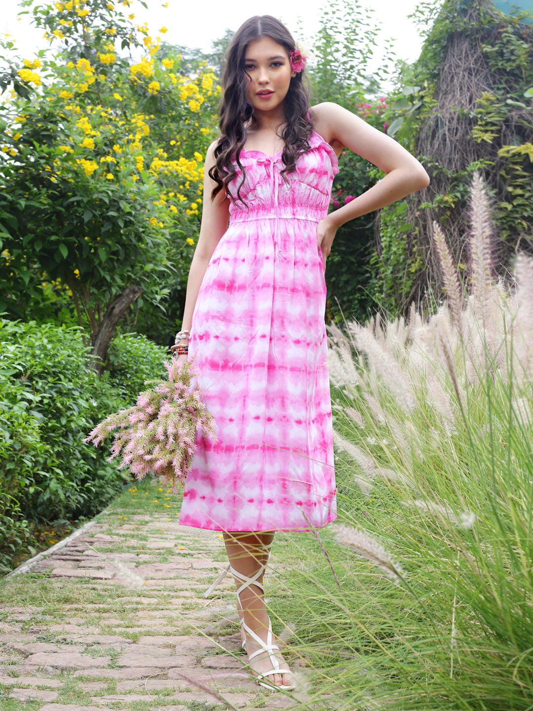 Pink Floral  midi  Dress