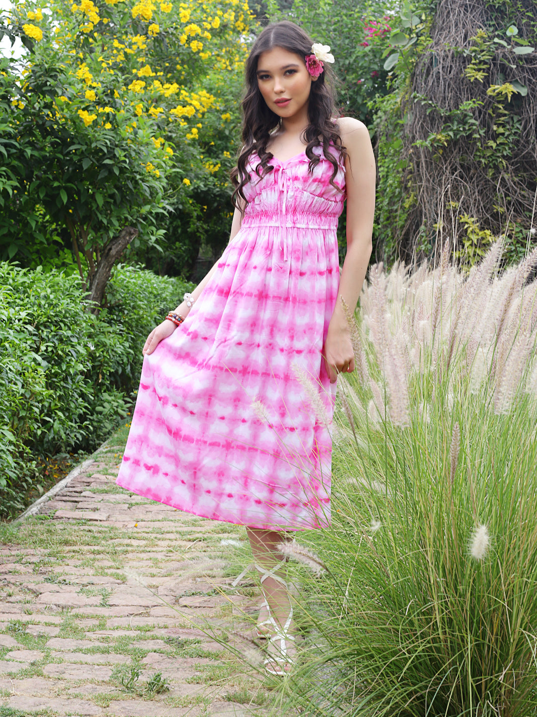 Pink Floral  midi  Dress