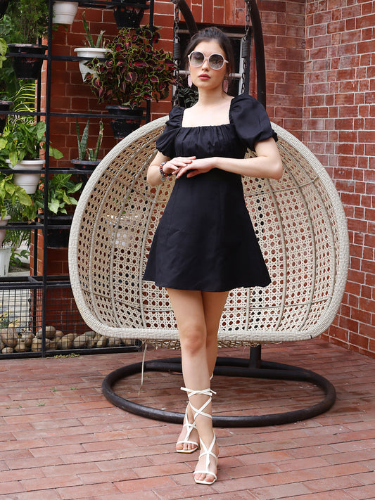 Black Solid Mini Dress