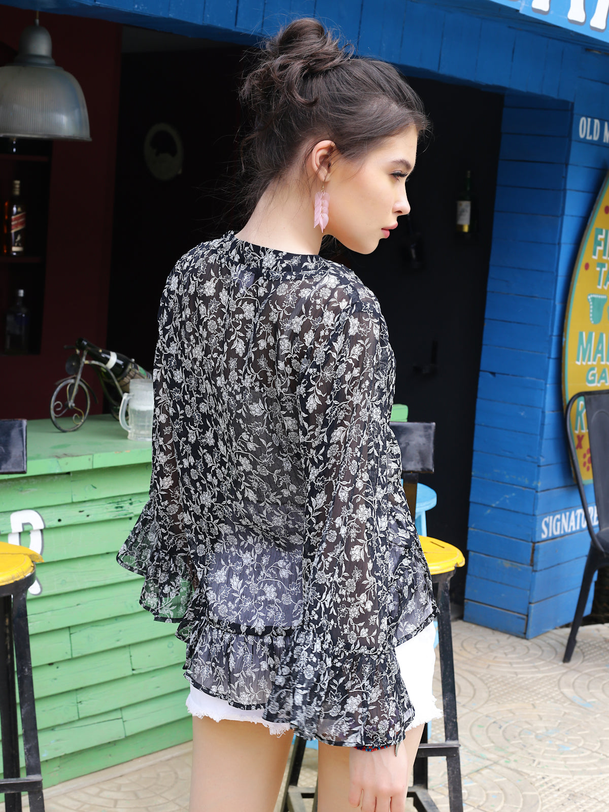 Black Floral Crop  Shrug