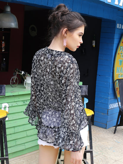 Black Floral Crop  Shrug