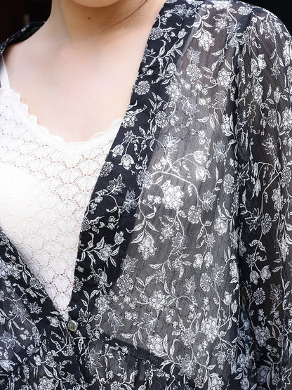 Black Floral Crop  Shrug