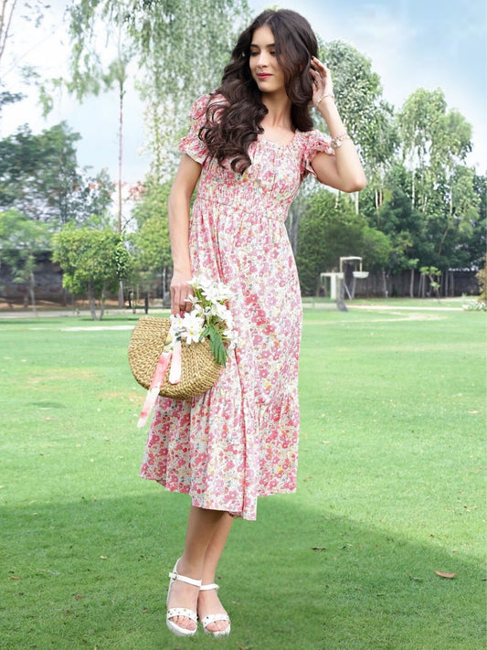 Premium Cotton Floral Midi boho Dress