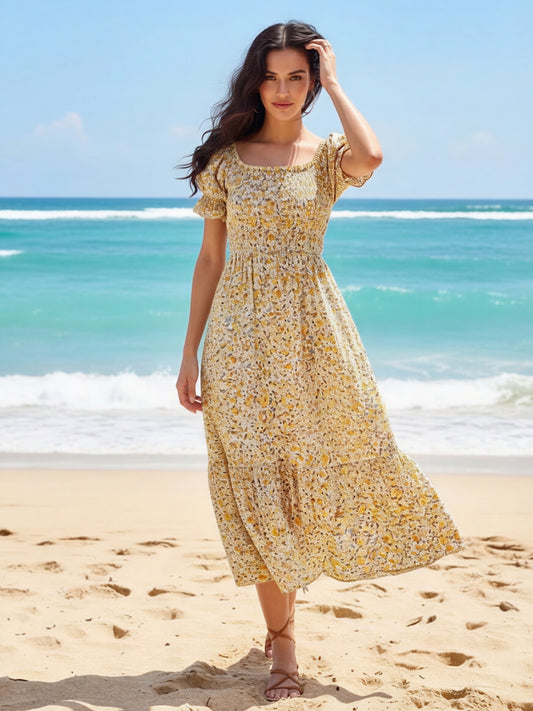 Premium Cotton Floral Midi Boho Dress