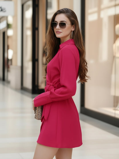 Women Fushia Fit and Flare Mini Solid Casual Dresses