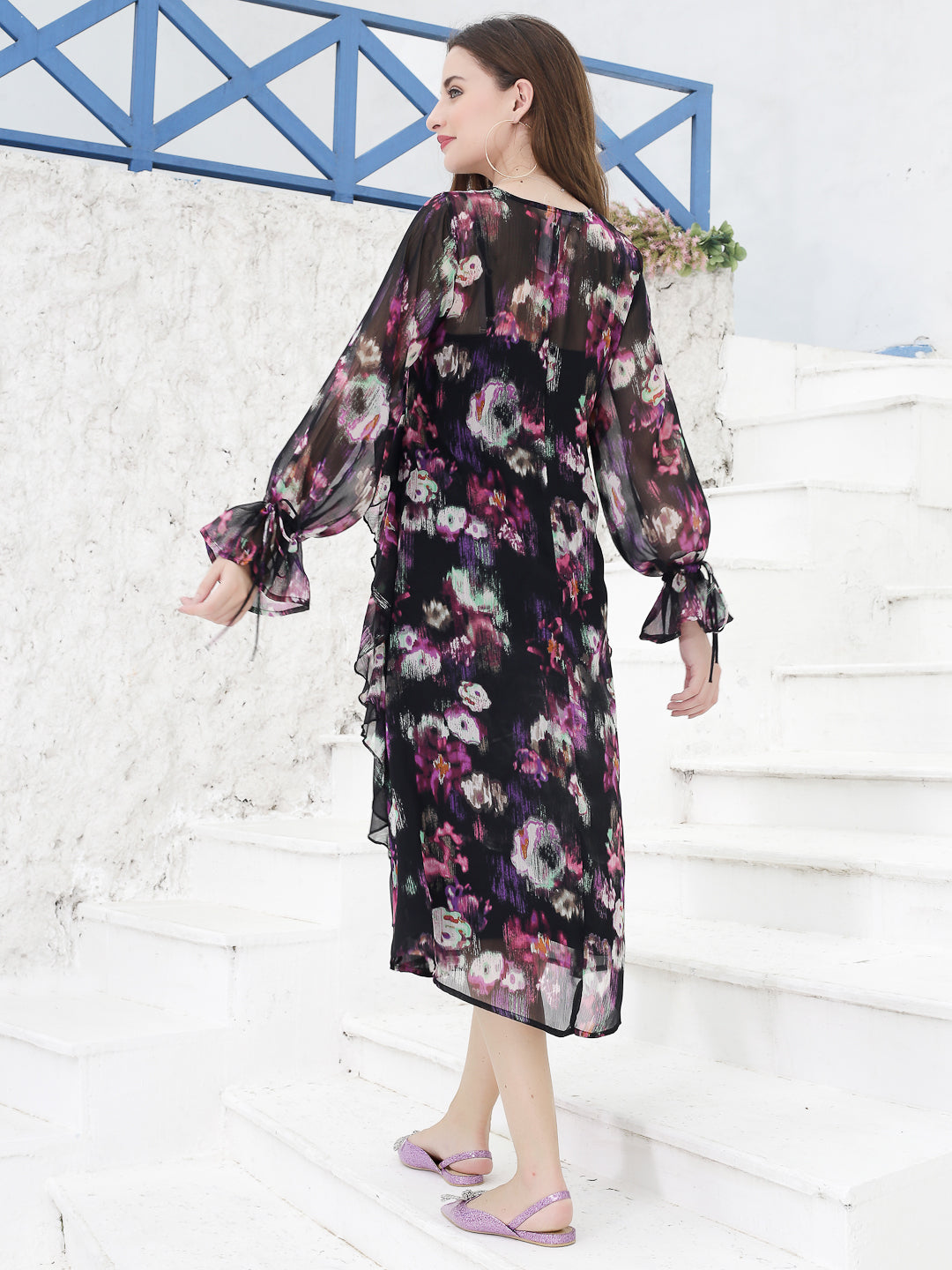 Ruffle Black Print Dress