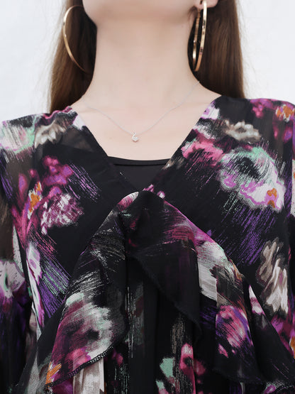 Ruffle Black Print Dress