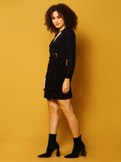 Black Solid Mini Dress