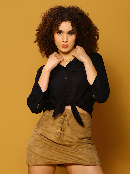 Black Solid Shirt Top