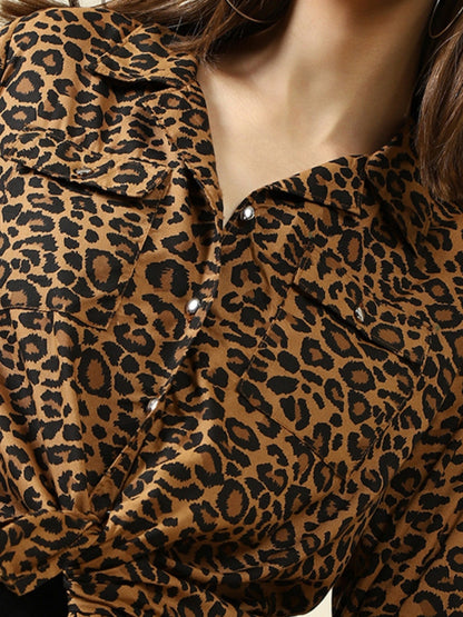 Women Brown Printed Shirt Style Regular Top
