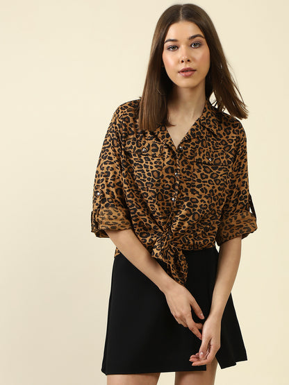 Brown Print Shirt StyleTop