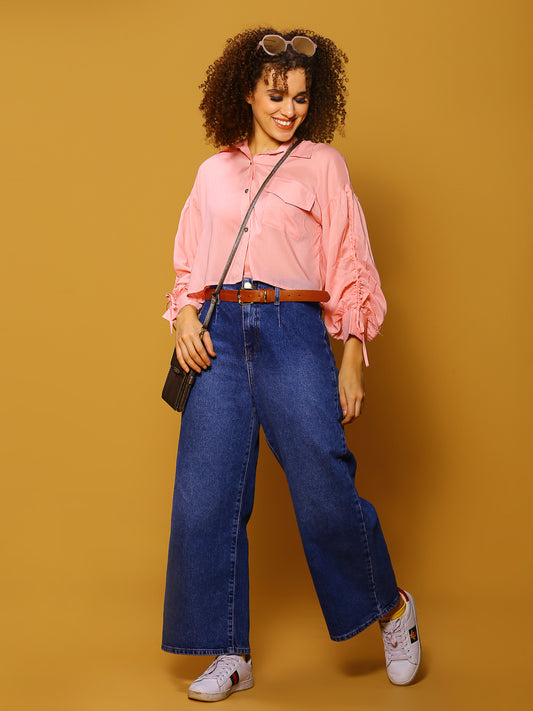 Pink Solid Crop Top