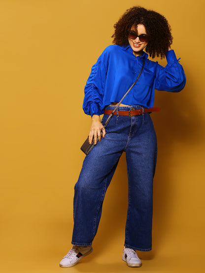 RblueSolid Crop Top