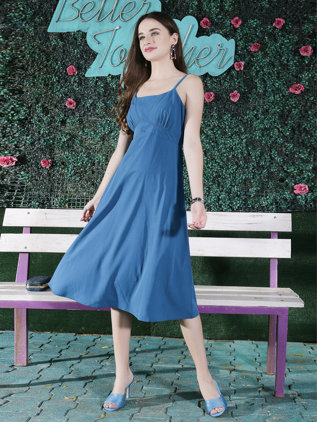 Trendy Blue Midi Dress