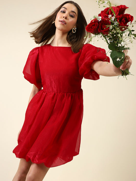 Red Fit-Flare Mini Dress