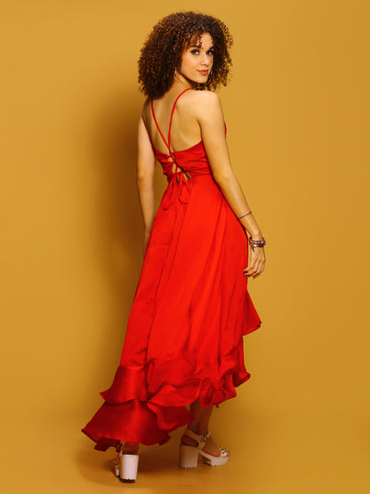 Red  Maxi Solid  Dress