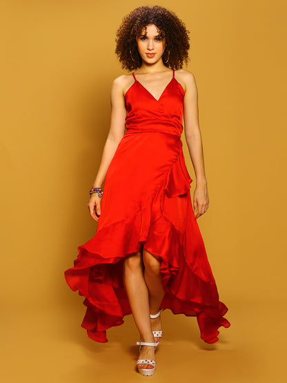 Red  Maxi Solid  Dress