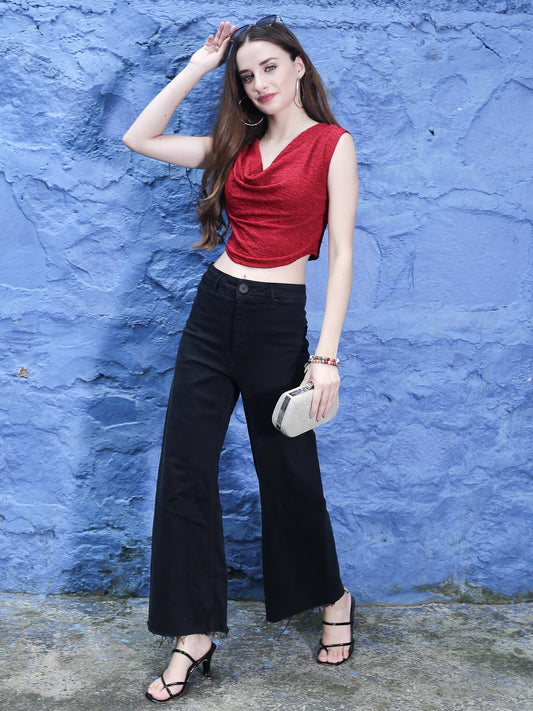 Red Cowl Neck Crop Top
