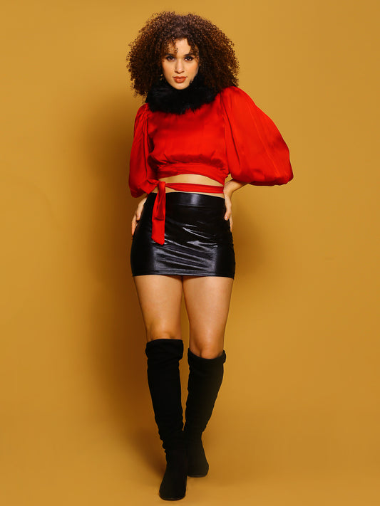 Red Solid Crop Top