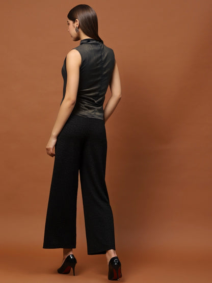 Black Sleeveless Stylish Bodycon Party Wear Elegant Metallic Fitted Top