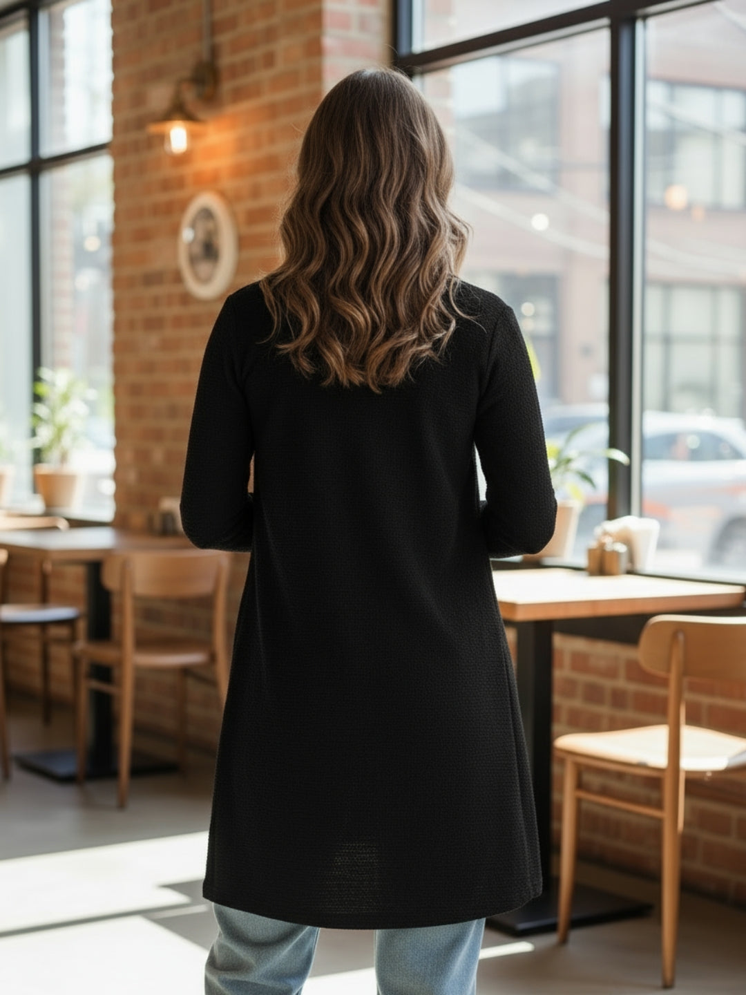 Women’s Long Black Open-Front Shrug | Lightweight Casual Layering Cardigan for Everyday Style