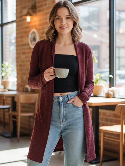 Women’s Long Rust Open-Front Shrug | Lightweight Casual Layering Cardigan for Everyday Style