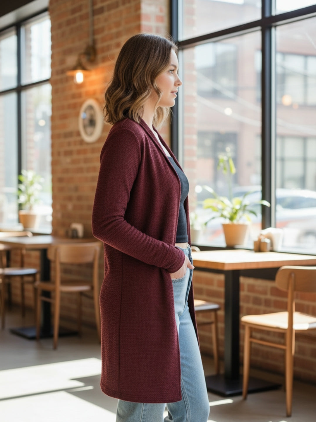 Women’s Long Rust Open-Front Shrug | Lightweight Casual Layering Cardigan for Everyday Style
