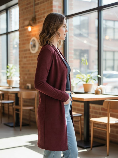 Women’s Long Rust Open-Front Shrug | Lightweight Casual Layering Cardigan for Everyday Style