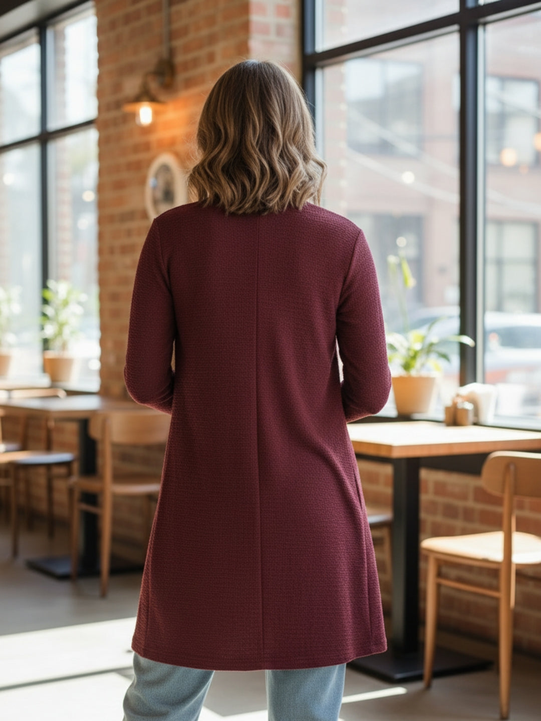 Women’s Long Rust Open-Front Shrug | Lightweight Casual Layering Cardigan for Everyday Style