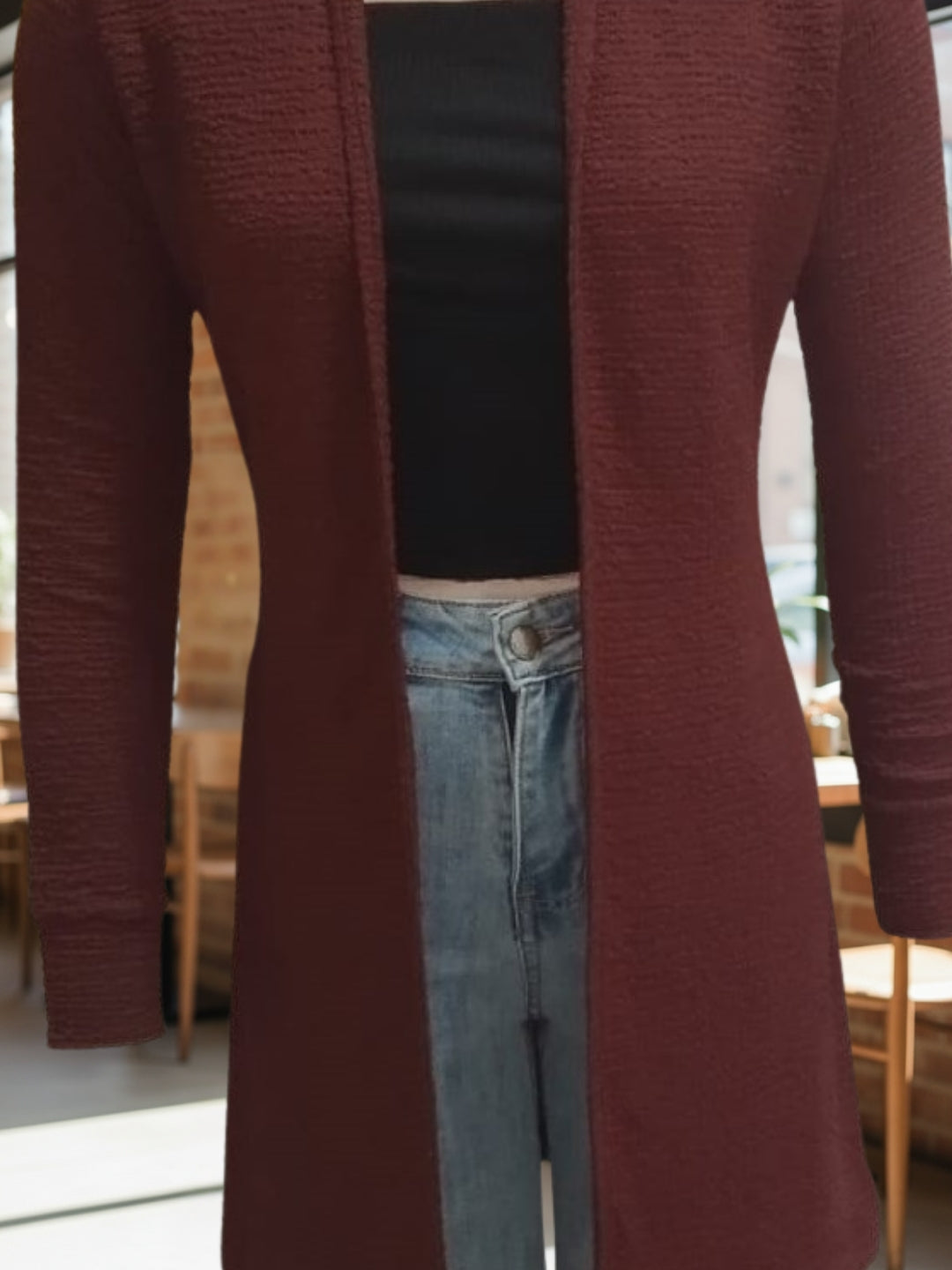 Women’s Long Rust Open-Front Shrug | Lightweight Casual Layering Cardigan for Everyday Style