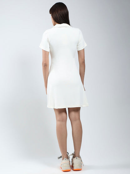 Women Solid Ecru Mini Fit and Flare Dress