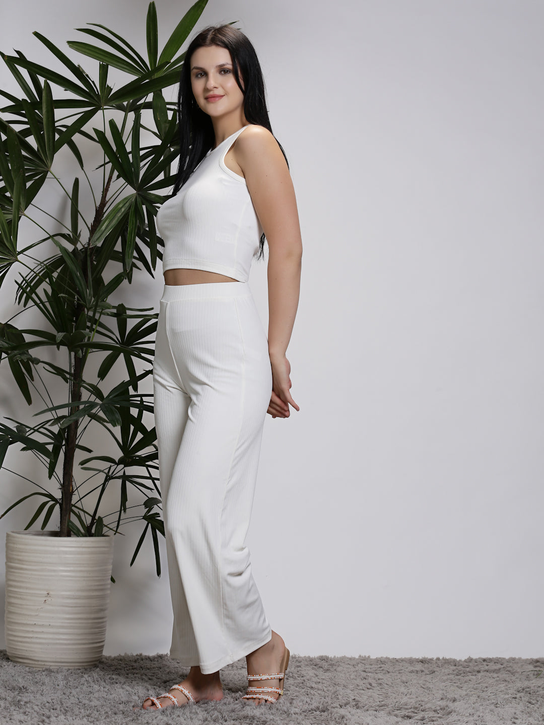 Beige Top Palazzo Cord-Set