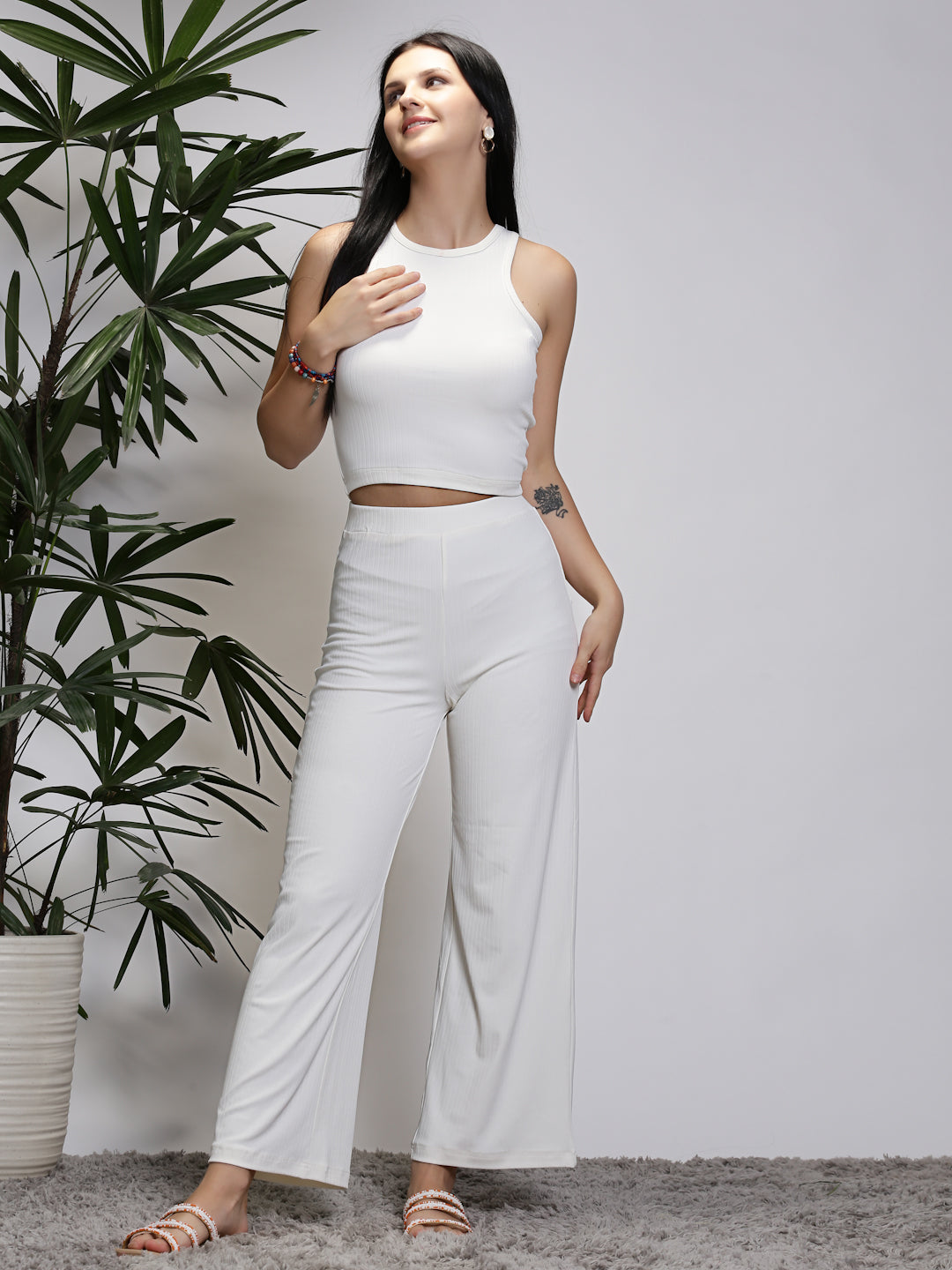 Beige Top Palazzo Cord-Set