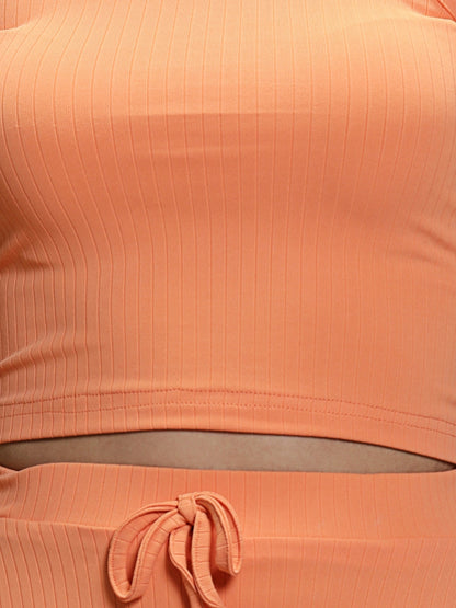 Sera Women Coral  Top and  Skirt Solid Cord-Set