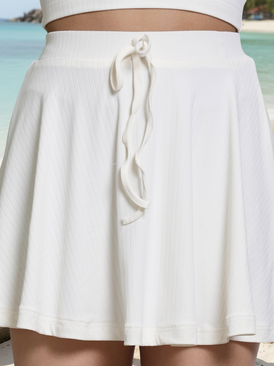 Sera Women Beige Top  and Skirt Solid Cord-Set