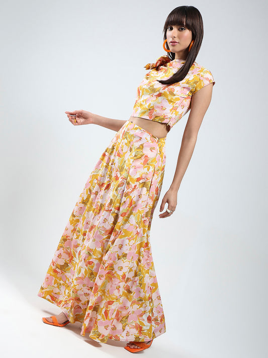 Sera Yellow Printed Top Skirt Cord-Set