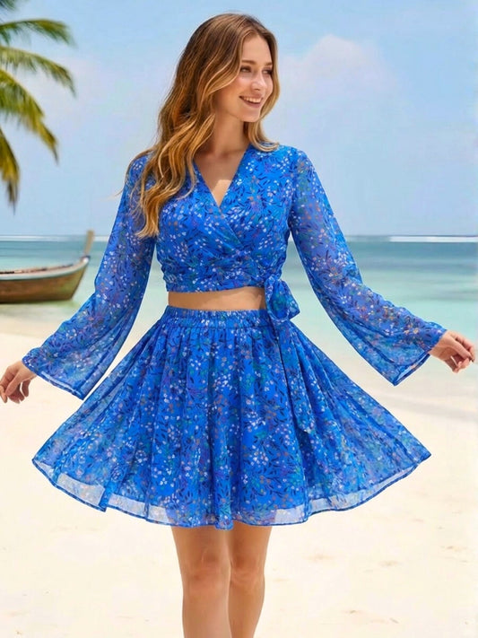 Sera Cblue Printed Top Skirt Cord-Set