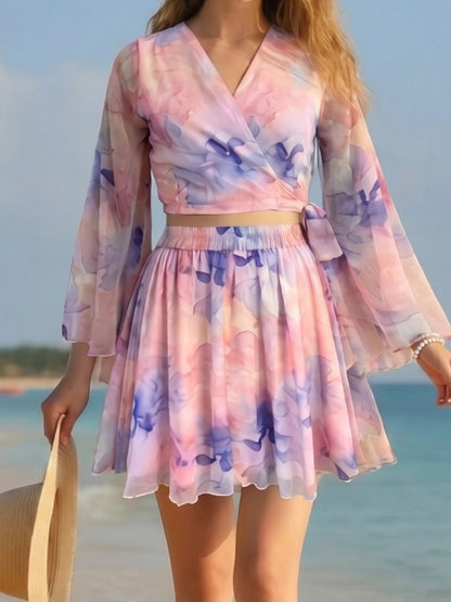 Crepe Pastel Floral Cord Set