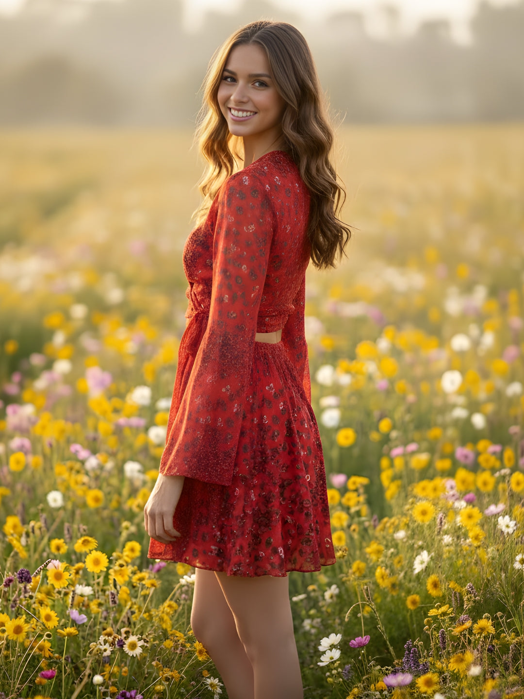 Sera Red Printed Top Skirt Cord-Set